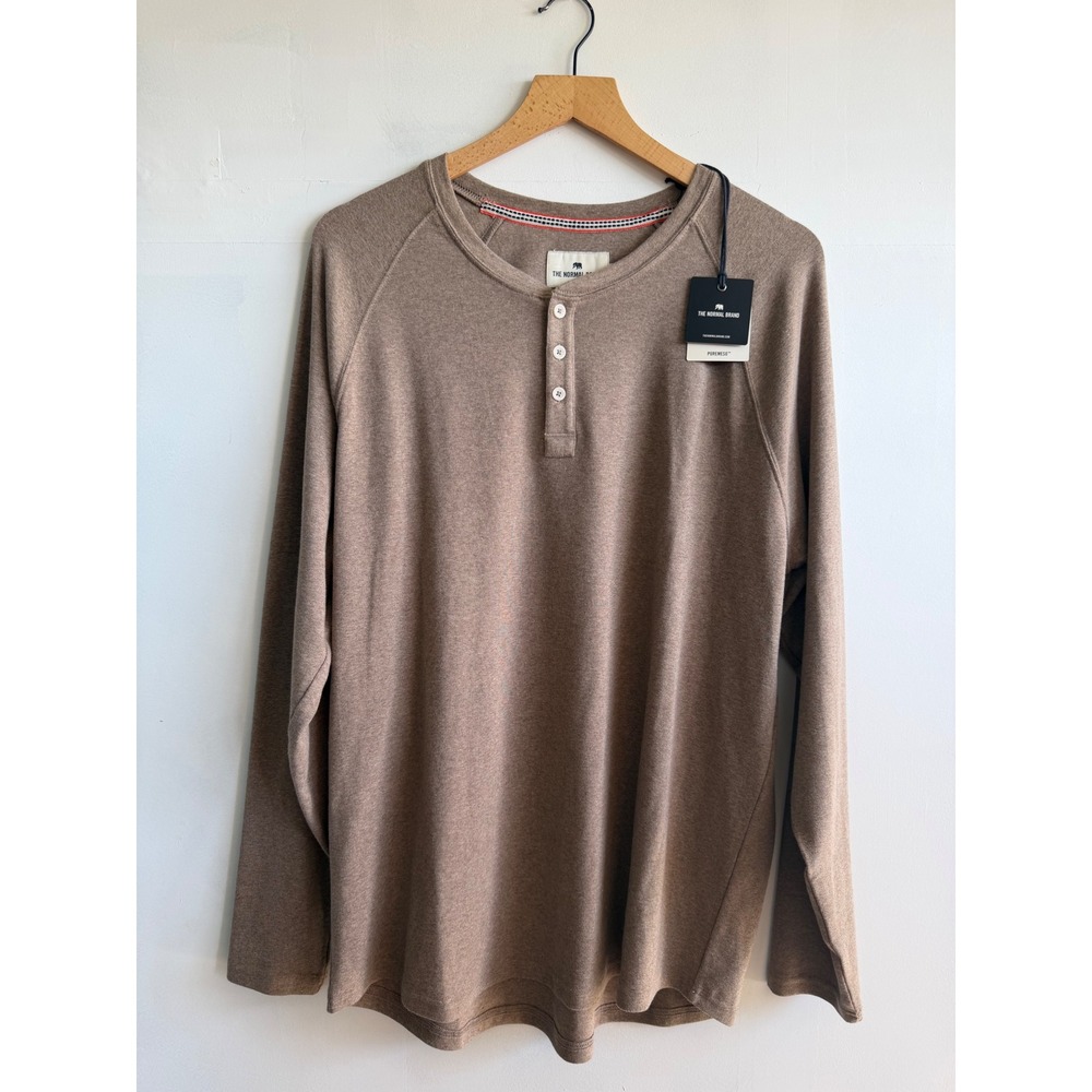 The Normal Brand Puremeso Everyday Henley Taupe Brown Men XL NWT Casual Gorpcore
